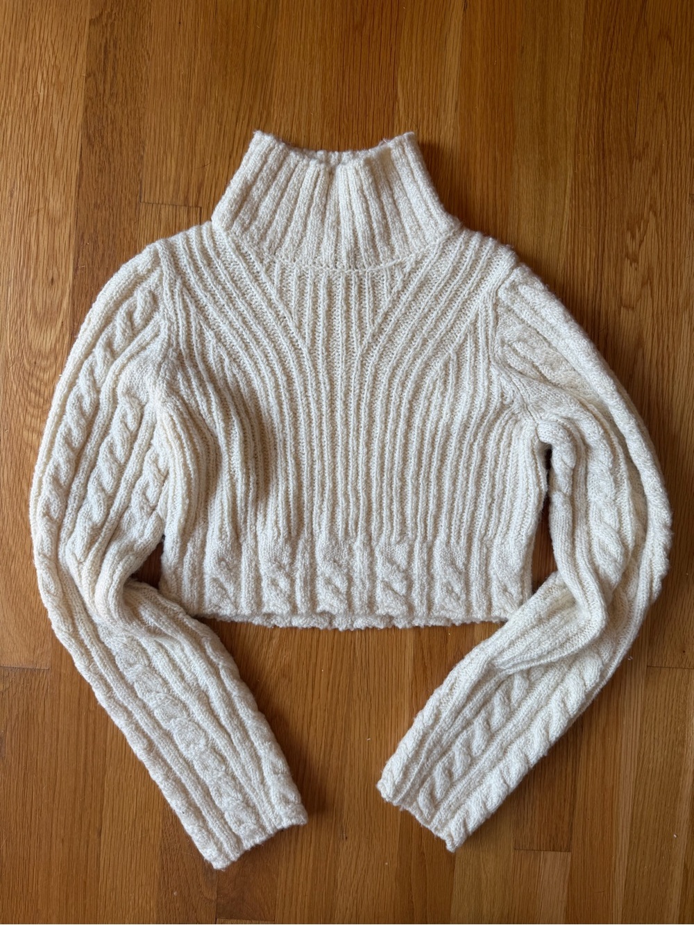 & Other Stories Cream Cropped Cable Turtleneck Sweater